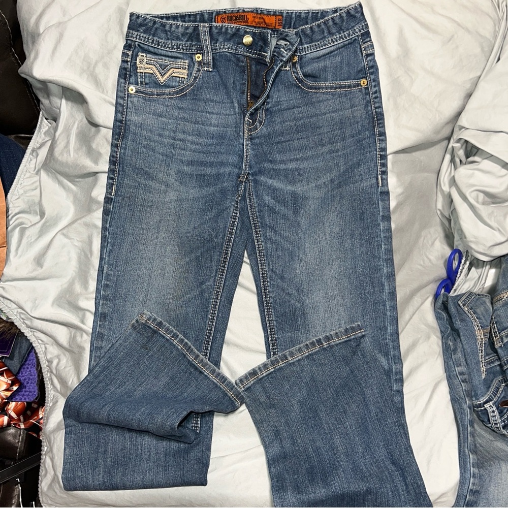 Sz 16R Rock & Roll Denim Blue Jeans adjustable waist